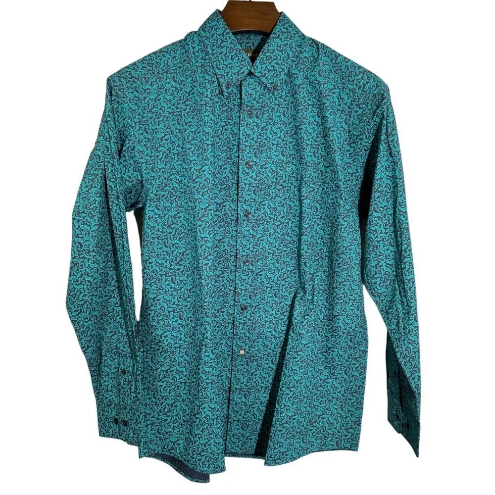 ARIAT Aromas Teal Paisley Pattern Long Sleeve Fitted Shirt 10021070S1 Large NWOT